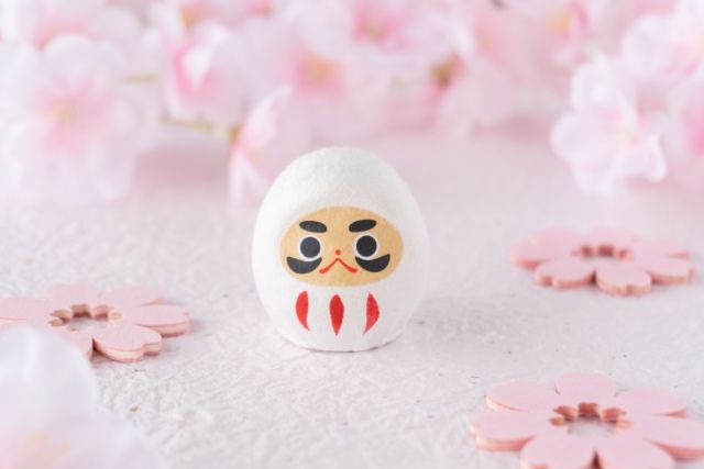 白だるまと桜の合格イメージ
